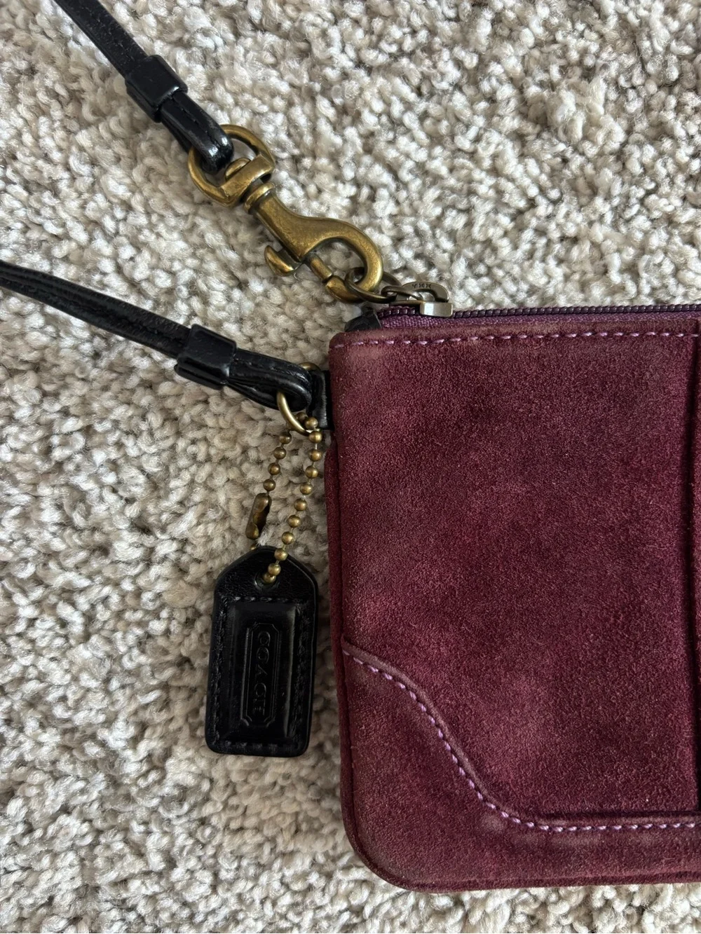 Coach suede wristlet w/ black strap